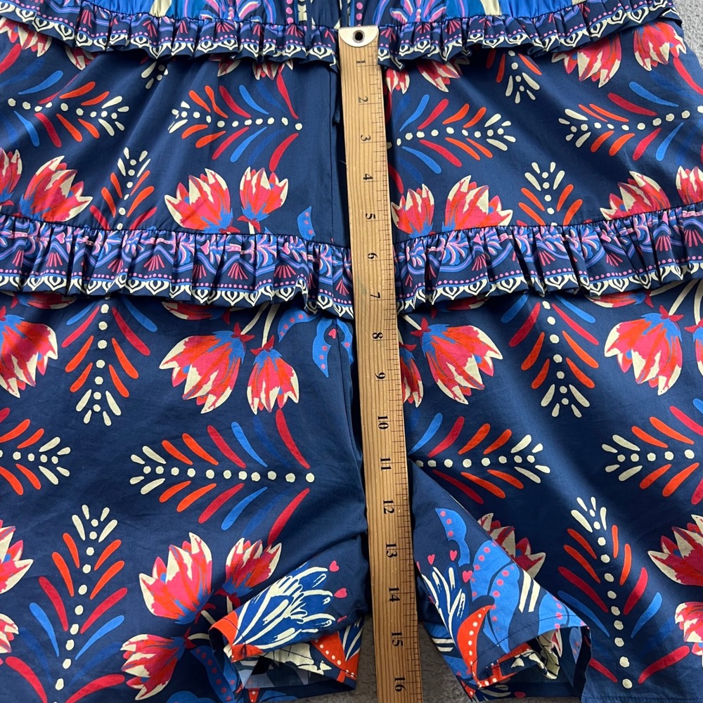 Farm Rio Blue Floral Tiered Ruffle Romper Short Sleeve Square Neck Puffy Sleeves - Picture 12 of 16